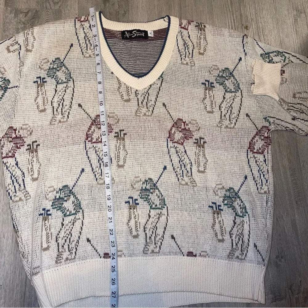 Vintage Alan Stuart Men’s Golf Golfer Graphic Knit Sweater Made In USA Size XL